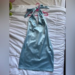 baby blue halter neck tight dress